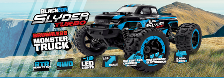 BlackZon Slyder Turbo Brushless MT Monster Truck 1/16 4WD Bezszczotkowy Niebieski Samochód Zdalnie Sterowany Model RC | 540209