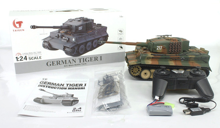 German Tiger 1 Mid Painted Camo RTR 2,4Ghz 1/24 Czołg Zdalnie Sterowany Heng Long IR Dźwięk Kamuflaż | 3841-11-M-C TAIGEN