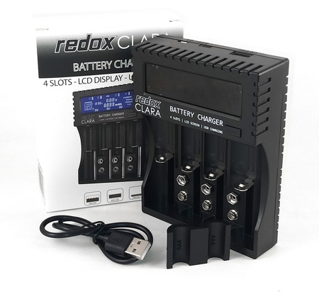 Ładowarka Clara 4x AA, AAA, Li-Ion, Li-Fe, Li-HV, Ni-MH, Ni-Cd, 9V | REDOX