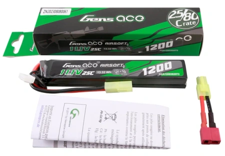 Akumulator LiPo 1200mAh 11,1V 25C 3S1P Mini Tamiya Airsoft Gun | GEA12003S25T2 GENS ACE