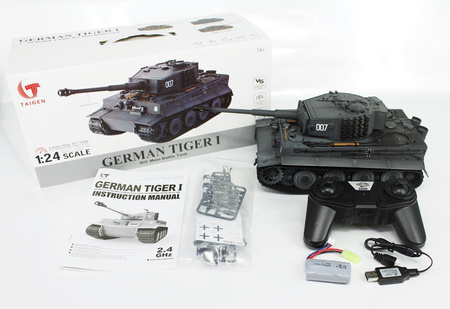 German Tiger 1 Late Painted Gray RTR 2,4Ghz 1/24 Czołg Zdalnie Sterowany IR Dźwięk Taigen Szary | 3841-11-L-G HENG LONG