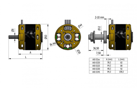 Silnik Bezszczotkowy AXI 5330/18 V3 GOLD 259KV 10S 2870W Wał 8mm Ciąg 16kg | 3EL105635V3 MODEL MOTORS