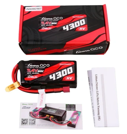 Gens ace G-Tech 4300mAh 3S1P 11.4V 60C Lipo Battery with T-plug