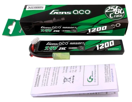 Akumulator LiPo 1200mAh 7,4V 25C 2S1P Mini Tamiya Airsoft Gun | GEA12002S25T GENS ACE