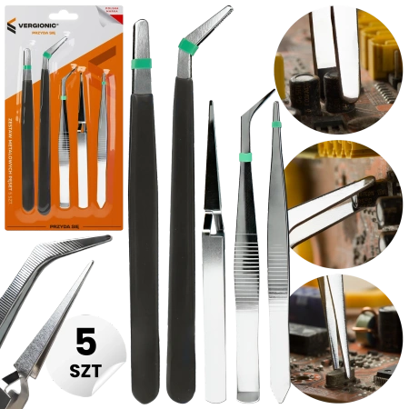 Pęsety Modelarskie Precyzyjne Metalowe 5szt. 11,5-15cm | VERGIONIC