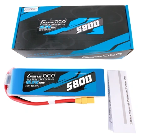 Gens ace 5800mAh 60C 18.5V 5S1P Lipo Battery Pack with XT90 plug