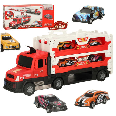 Transporter laweta ciężarówka tor samochodowy + 6 aut (~140cm)