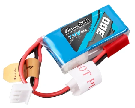 Gens ace 300mAh 7.4V 45C 2S1P Lipo Battery Pack with JST-SYP Plug