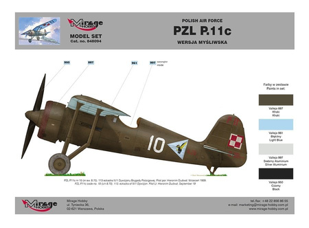 PZL P.11c Polski samolot myśliwski z II wś (Model Set) 1:48 | 848094 MIRAGE