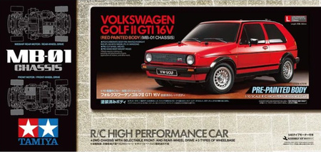 Samochód Zdalnie Sterowany VW Volkswagen Golf II GTI 16V MB-01 2WD KIT 1:10 Czerwony Model RC do Złożenia | TA-47516 TAMIYA