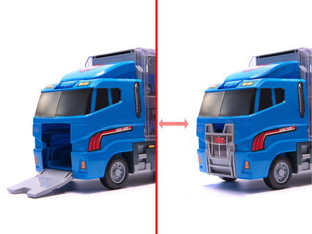 Transporter ciężarówka tir wyrzutnia + metalowe auta policja