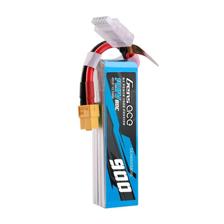 Gens Ace 900mAh 14.8V 80C 4S1P Lipo Battery Pack with XT60 plug