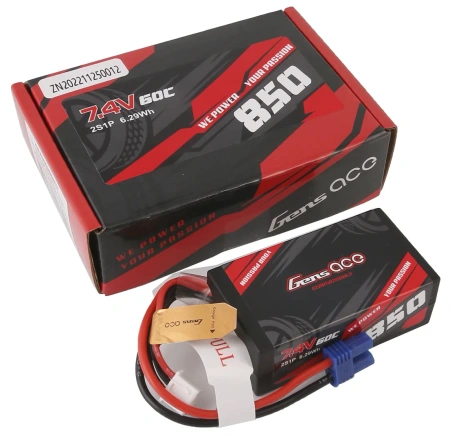 Akumulator LiPo 850mAh 7,4V 60C 2S1P EC2 | GEA8502S60E2 GENS ACE