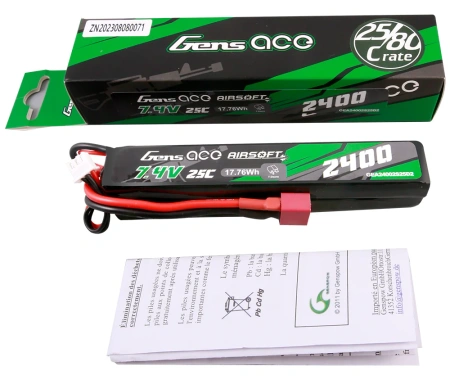 Akumulator LiPo 2400mAh 7,4V 25C 2S2P Saddle Airsoft Gun Dean-T | GEA24002S25D2 GENS ACE