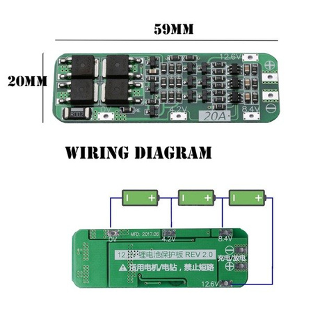 MODUŁ BMS PCM PCB Li-ion 18650 - 3S - 8.4V - 20A