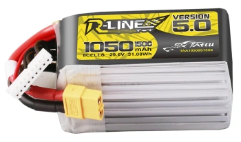 Tattu R-Line Version 5.0 1050mAh 29.6V 8S 150C Lipo Battery Pack with XT60 Plug