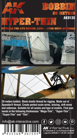 Elastyczna Nić Modelarska 0,030mm 20m Elastic Rigging Bobbin Hyper Thin 1:72 1:350 1:700 | AK9135 AK INTERACTIVE