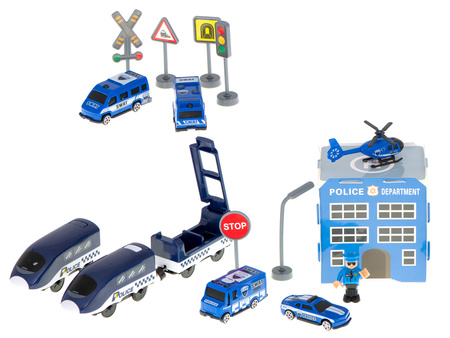 Kolejka elektryczna pociąg policja auta ~300cm (92 elementy)