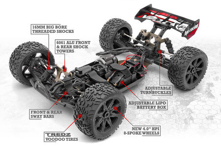 VORZA TRUGGY FLUX 4WD 6S 1/8 Czerwony | 160181 HPI