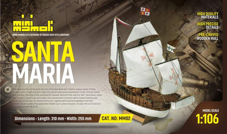 Santa Maria Model Drewniany Żaglowiec Mini Mamoli 1:106 310mm | MM02