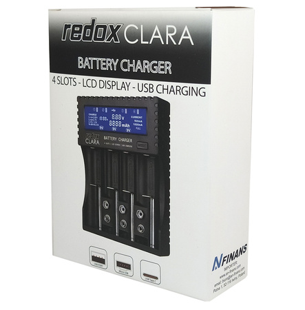 Ładowarka Clara 4x AA, AAA, Li-Ion, Li-Fe, Li-HV, Ni-MH, Ni-Cd, 9V | REDOX