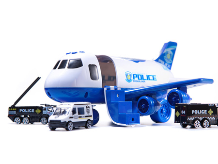 Samolot transportowy + 3 auta policja