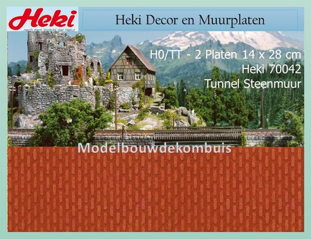 Mur ceglany, wnętrze tunelu H0/TT 28x14mm (2szt.) | 70042 HEKI