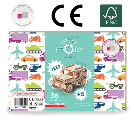 Little Story Drewniane Puzzle Model 3D Jeep 12,5x7x6,5cm | D003