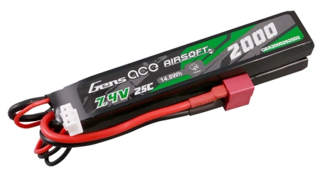 Gens Ace 25C 2000mAh 2S2P 7.4V Saddle Airsoft Gun Lipo Battery with Mini Deans(T) Plug