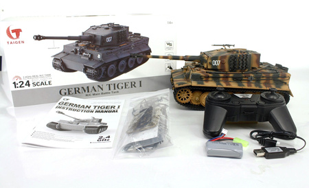 German Tiger 1 Late RTR 2,4Ghz 1/24 Czołg Zdalnie Sterowany IR Dźwięk Taigen Painted Camo | 3841-11-L-C HENG LONG
