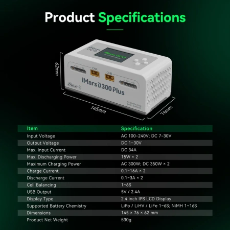 Ładowarka Procesorowa Gens Ace iMars D300 Plus Smart Charger Dual-Channel G-Tech AC/DC 300W/700W Dwukanałowa Biała | GEA300WPLUS-EW