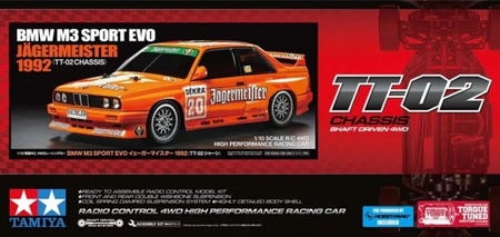 Tamiya BMW M3 Sport Evo Jägermeister 1992 TT-02 KIT 1:10 4WD Samochód Zdalnie Sterowany do Złożenia | TA-58760