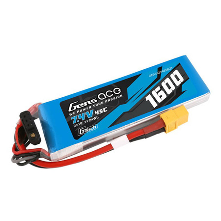 Akumulator GensAce G-Tech LiPo 1600mAh 7.4V 45C 2S1P z konektorem XT60 plug
