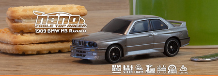 BMW M3 Ravaglia 1989 RTR-X Nano TTR Table Top Racer 1:64 Samochód Zdalnie Sterowany Model RC Srebrny | 160991 HPI RACING