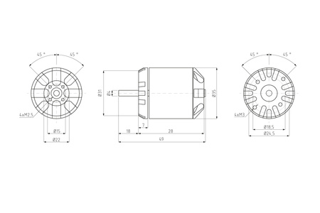 Silnik Bezszczotkowy Kavan C3530-1050 1050KV 2-4S 330W 30A Wał 4mm Ciąg 1200g | KAV30.0240