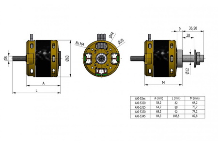 Silnik Bezszczotkowy AXI 5330/18 V3 GOLD 259KV 10S 2870W Wał 8mm Ciąg 16kg | 3EL105635V3 MODEL MOTORS