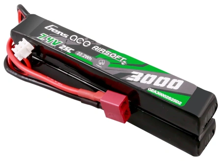 Gens ace 25C 3000mAh 2S2P 7.4V Saddle Airsoft Gun Lipo Battery with Mini Deans(T) Plug