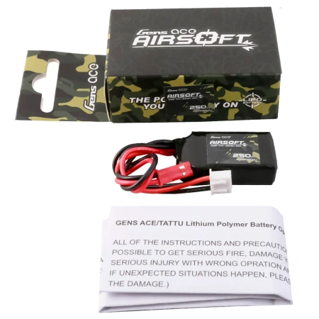 Akumulator LiPo 250mAh 7,4V 35C 2S1P Airsoft Gun JST BEC | GEA2502S35J GENS ACE