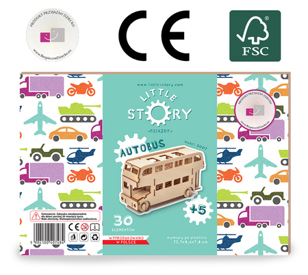 Little Story Drewniane Puzzle Model 3D Autobus 13,7x4,6x7,4cm | D002