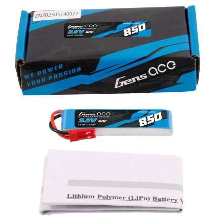Akumulator LiPo HV 850mAh 3,8V 60C 1S1P JST BEC | GEA8501S60JRED GENS ACE