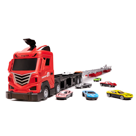 Transporter laweta ciężarówka tor samochodowy + 8 aut (~210cm)