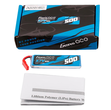 Akumulator LiPo 500mAh 3,7V 60C 1S1P JST BEC | GEA5001S60JRED GENS ACE