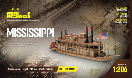 Parostatek Mississippi Model Drewniany Parowiec Tylnokołowy Mini Mamoli 1:206 240mm | MM13