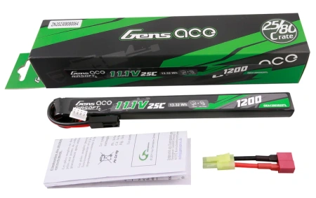 Akumulator LiPo 1200mAh 11,1V 25C 3S1P Airsoft Gun Long Size Mini Tamiya Dean-T | GEA12003S25TL GENS ACE