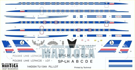 Kalkomania Tu-134A PLL LOT | Martola 144D004