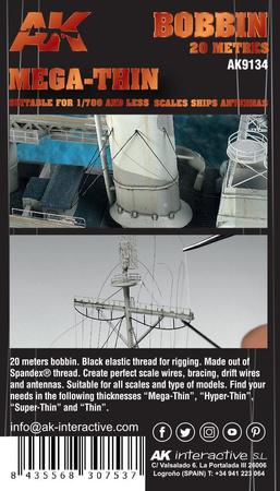 Elastyczna Nić Modelarska 0,020mm 20m Elastic Rigging Bobbin Mega Thin 1:700 | AK9134 AK INTERACTIVE