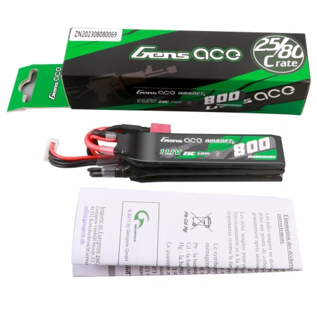 Akumulator LiPo 800mAh 11,1V 25C 3S1P Nunchuck 3X Airsoft Gun Dean-T | GEA8003S25D3 GENS ACE