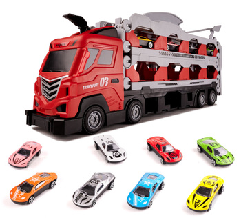 Transporter laweta ciężarówka tor samochodowy + 8 aut (~210cm)