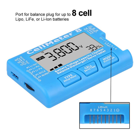 Miernik CellMeter 8 Tester Napięcia Serw ESC Li-Po Li-Ion Li-Fe NiMH NiCd | L150