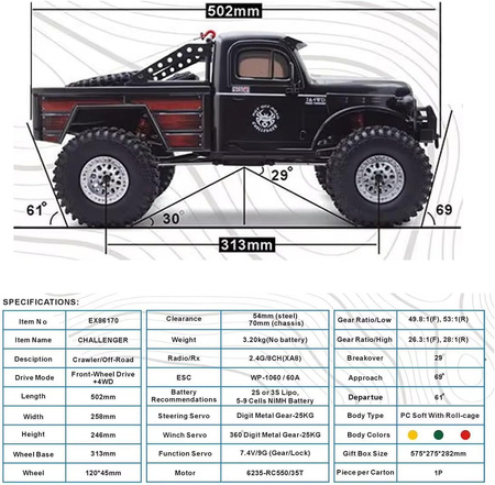Samochód Zdalnie Sterowany Challenger Crawler Żółty 1/10 | RGT-EX86170-1 RGT